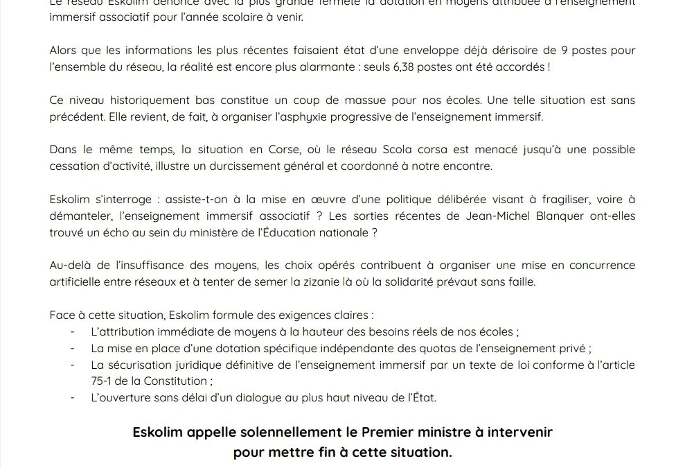 Comunicat de premsa ESKOLIM 05/05/2026
